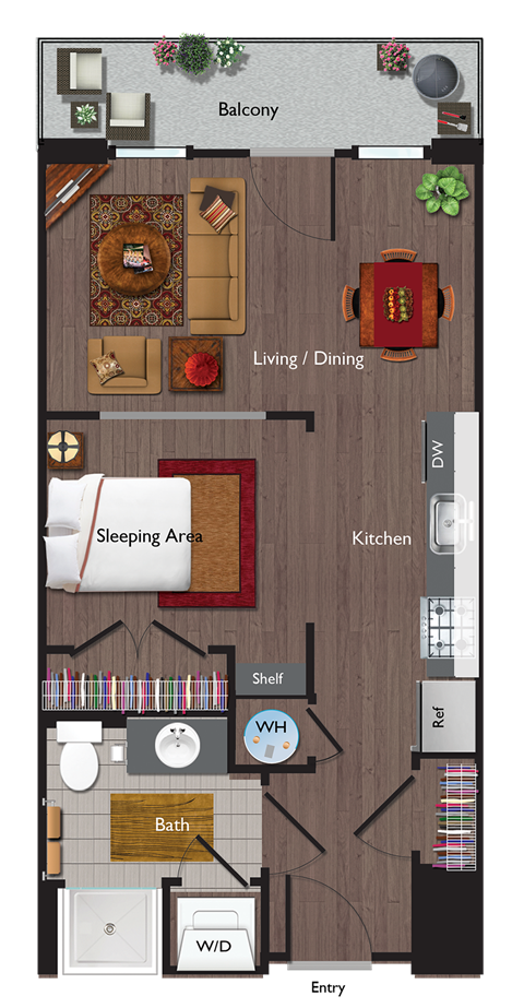 Floor plan for studio, 1 bath, 501 sqft